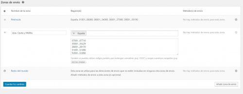 Crear zonas de envío en la configuración de los gastos de envío en Woocommerce 3.0