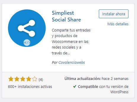 instalacion plugin Simpliest Social Share with Whatsapp