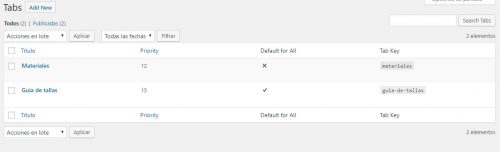 listado de pestañas woocommerce product tabs